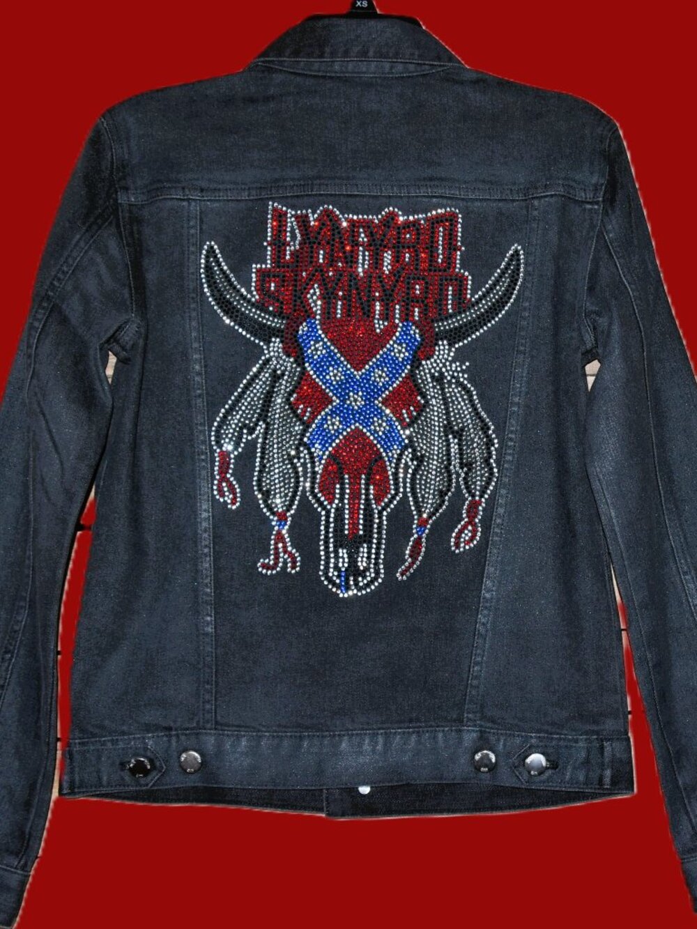 Lynyrd Skynyrd rhinestone bling light black denim jacket size small